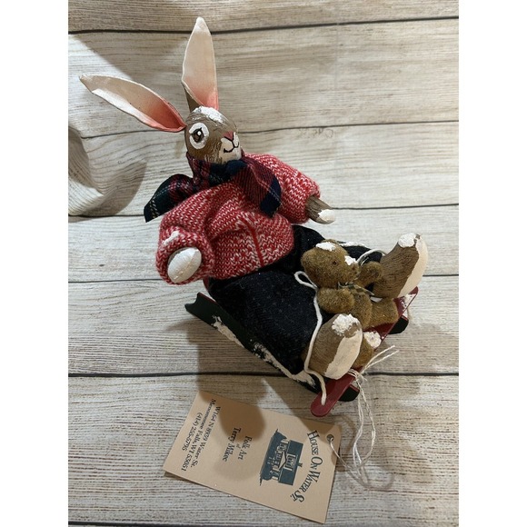 Primitive Apparel Other - VTG Water St. Folk Art Rabbit Terry Mikec Winter Sledding Primitive w/ Bear TB9